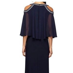 Alex Evenings Dress cold shoulder popover jersey chiffon gown beaded size 12